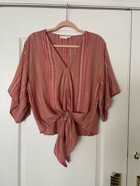 Lovestich  Boho Tie Front Blouse | Kimono Sleeves, Size M